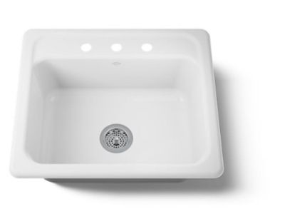 Kohler 5964-3-0 Mayfield™ 25" top-mount single-bowl kitchen sink, White