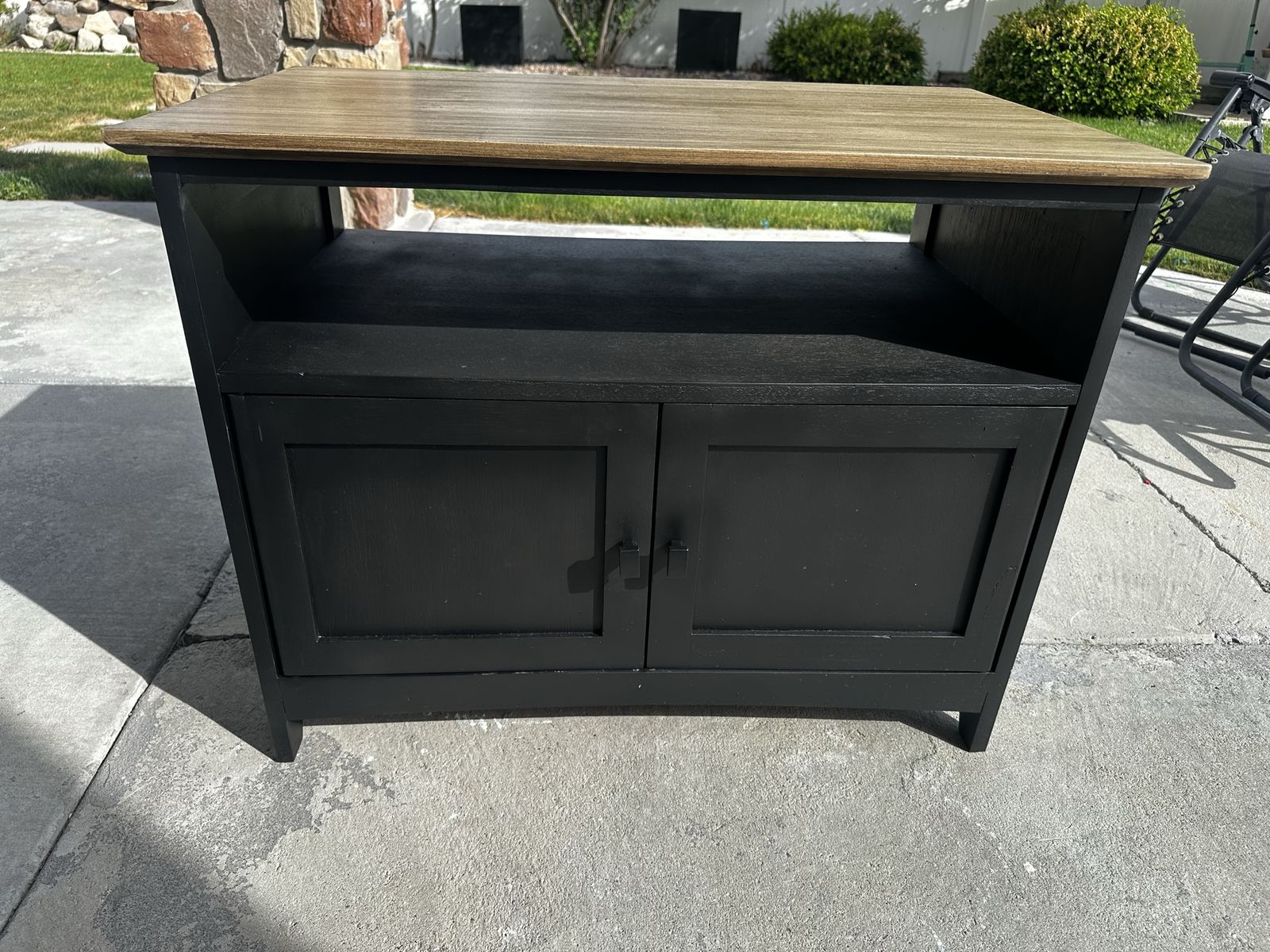 Rustic Farmhouse Black & Wood TV Stand Media Console Cabinet with Storage