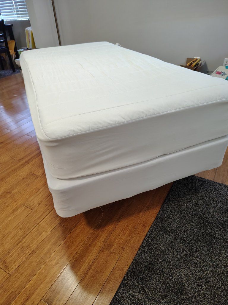 Twin mattress, box spring, and bed frame. $75 OBO