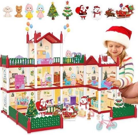 Christmas Doll House Playset, Dream House Pretend Doll House with Accessories