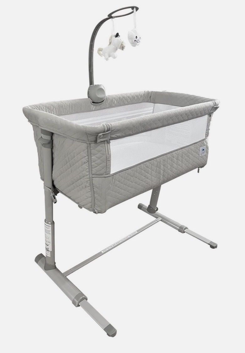 Adjustable Bedside Bassinet Co-Sleeper with Music, Timer, and Mobile - Gray