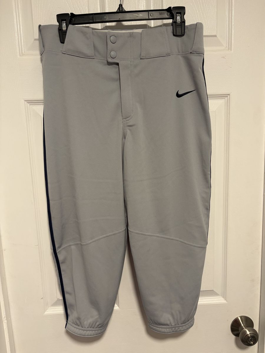 Nike Gray Baseball Pants with Navy Blue Stripe - Men's Size M
