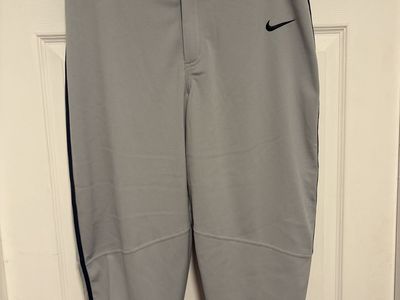 Nike Gray Baseball Pants with Navy Blue Stripe - Men's Size M