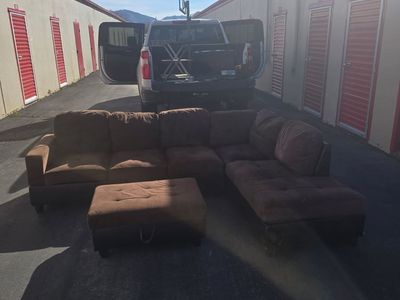 Huge Brown Sectional Couch with Storage Ottoman!