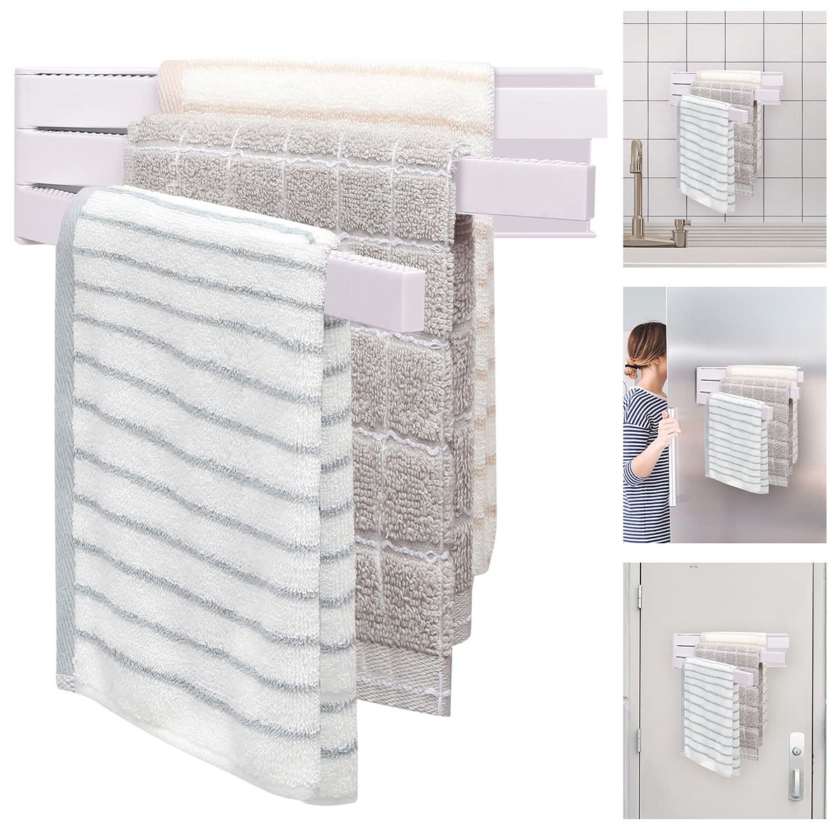 Multi-Bar Magnetic Towel Rack - ABS Plastic - 9.84" Length - For Kitchen & Bath