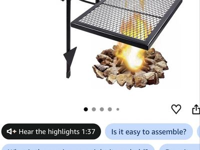 Heavy Duty Steel Swivel Campfire Grill Grate, Adjustable Fire Pit Grill, Outdoor Camping BBQ, Rectangle Black