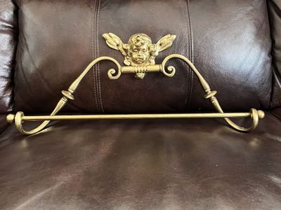 Fancy Solid Brass Towel Bar with a Cupid - Vintage
