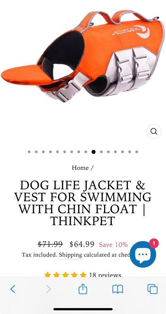 2xl Orange Dog Life Jacket, Brand New