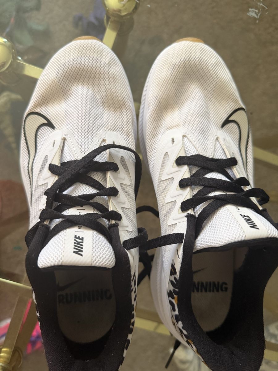 Nike Downshifter Running Shoes White Black Leopard Print Size 8.5