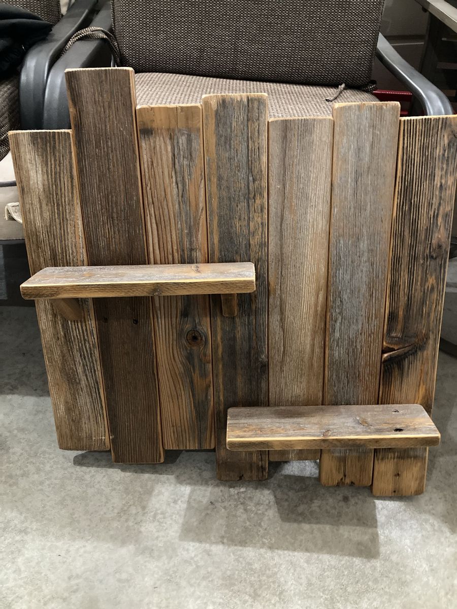 Barn wood picture frames and shelf