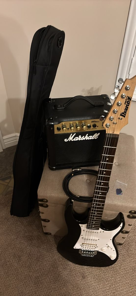 Ibanez Gio HSS Electric Guitar & Marshall MG10 Amp Bundle w/ Case, Cable, Picks - Excellent Condition