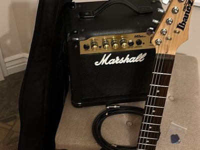 Ibanez Gio HSS Electric Guitar & Marshall MG10 Amp Bundle w/ Case, Cable, Picks - Excellent Condition