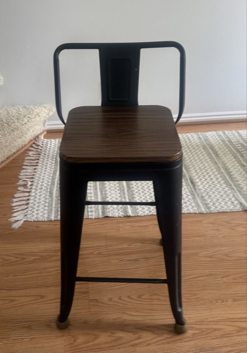 Industrial Style Bar Stool with Wood Seat - Black Metal, 30" Height, Set of 4