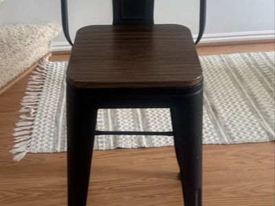 Industrial Style Bar Stool with Wood Seat - Black Metal, 30" Height, Set of 4