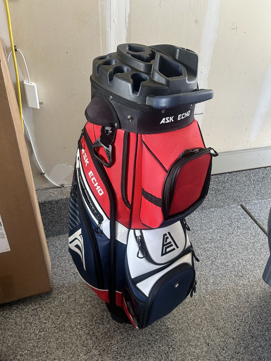ASK ECHO Red/Navy/White Golf Cart Bag with 14-Way Divider Top