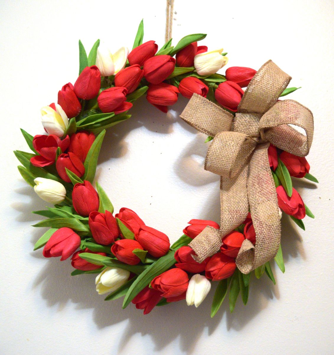Handcrafted Red and White Tulip Wreath
