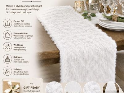 White Faux Fur Table Runner - Soft Fluffy Decorative Runner for Dining Table & Holidays