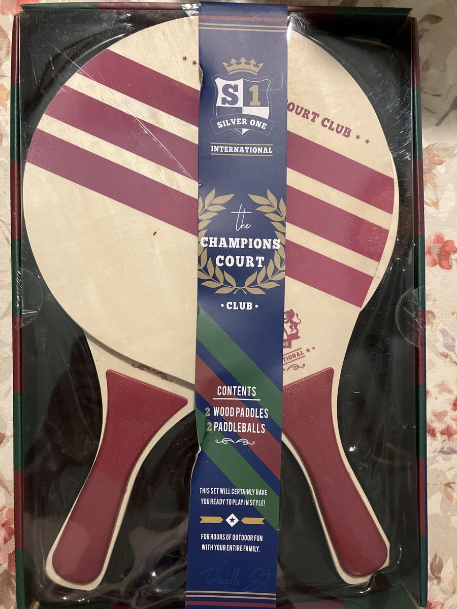 Silver One International The Champions Court Club Wooden Paddle Set - 2 Paddles & 2 Balls New in Box