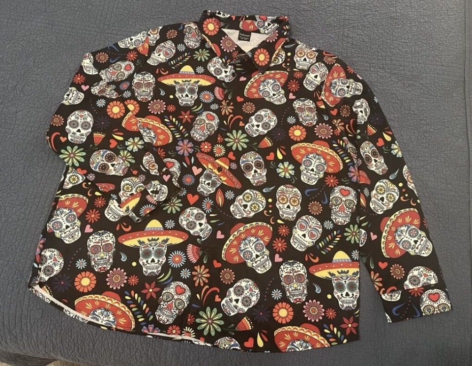 2X Men’s Halloween Day of the Dead Sugar Skull Shirt