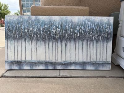 Large Abstract Blue/Gray Forest Canvas Wall Art - 24" x 47" Modern Textured Painting