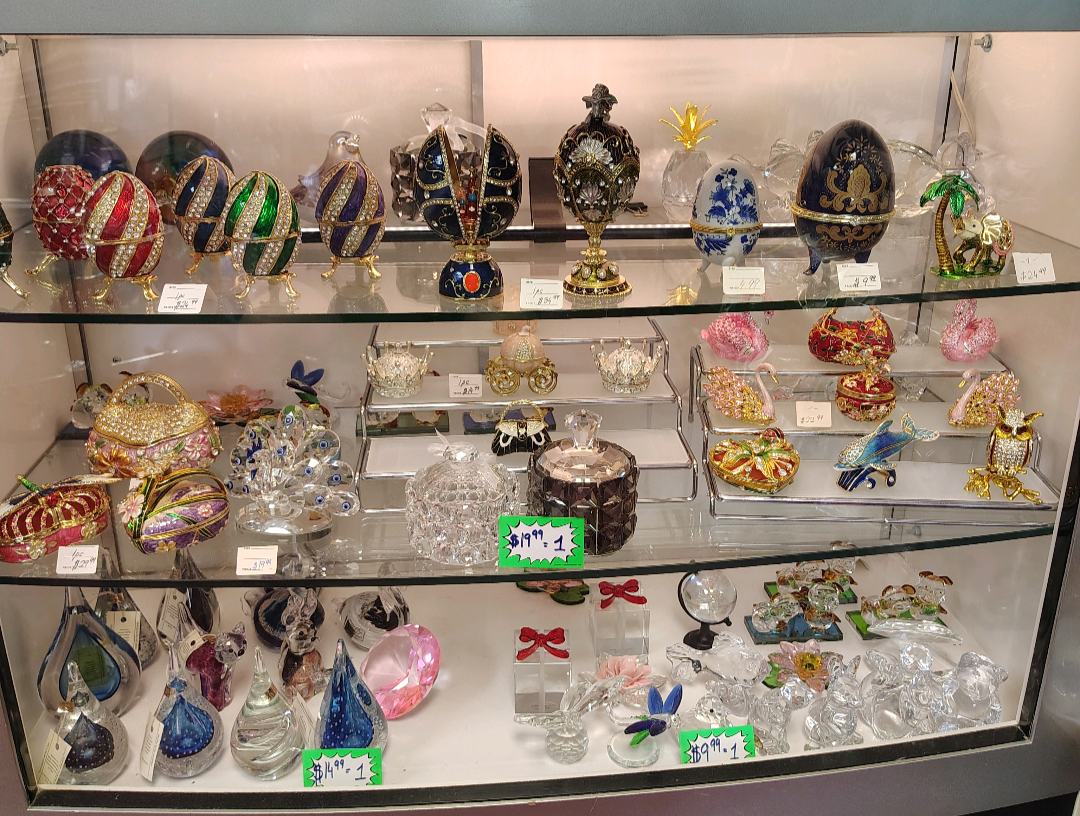 Rhinestone & Glass Figurines / Trinkets _ prices vary ( NEW ) owl, dog, dolphin, elephant, egg, swan, purse, dragonfly