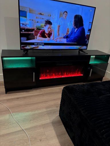 Black Electric Fireplace TV Stand / Entertainment Center