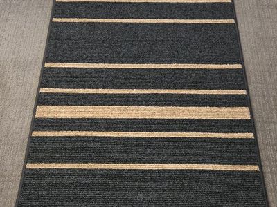 NEW! Ruggable Runner Rug 2’ x 7’ Washable - Stripe Pattern Tufted – Black & Natural Jute