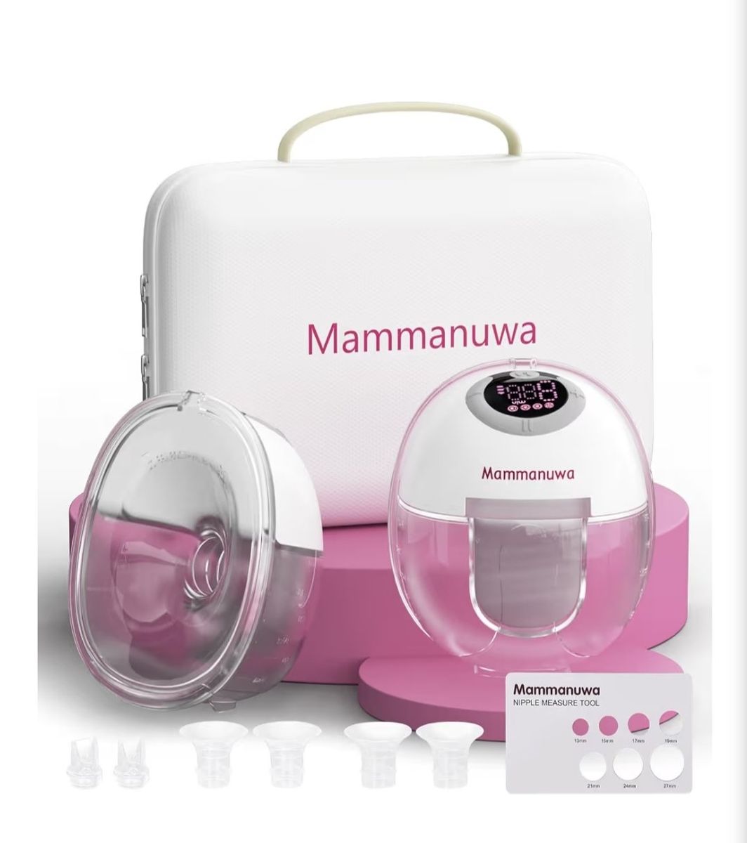 Mammanuwa Wearable Breast Pump with Max Suction 450mmHg, Double Fit Flange & LED Display