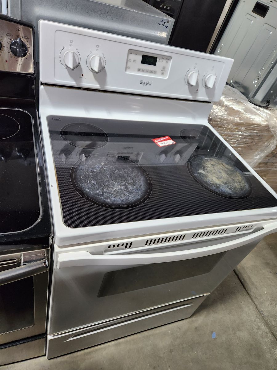 WHIRLPOOL WHITE GLASS TOP RANGE! WITH A FULL WARRANTY