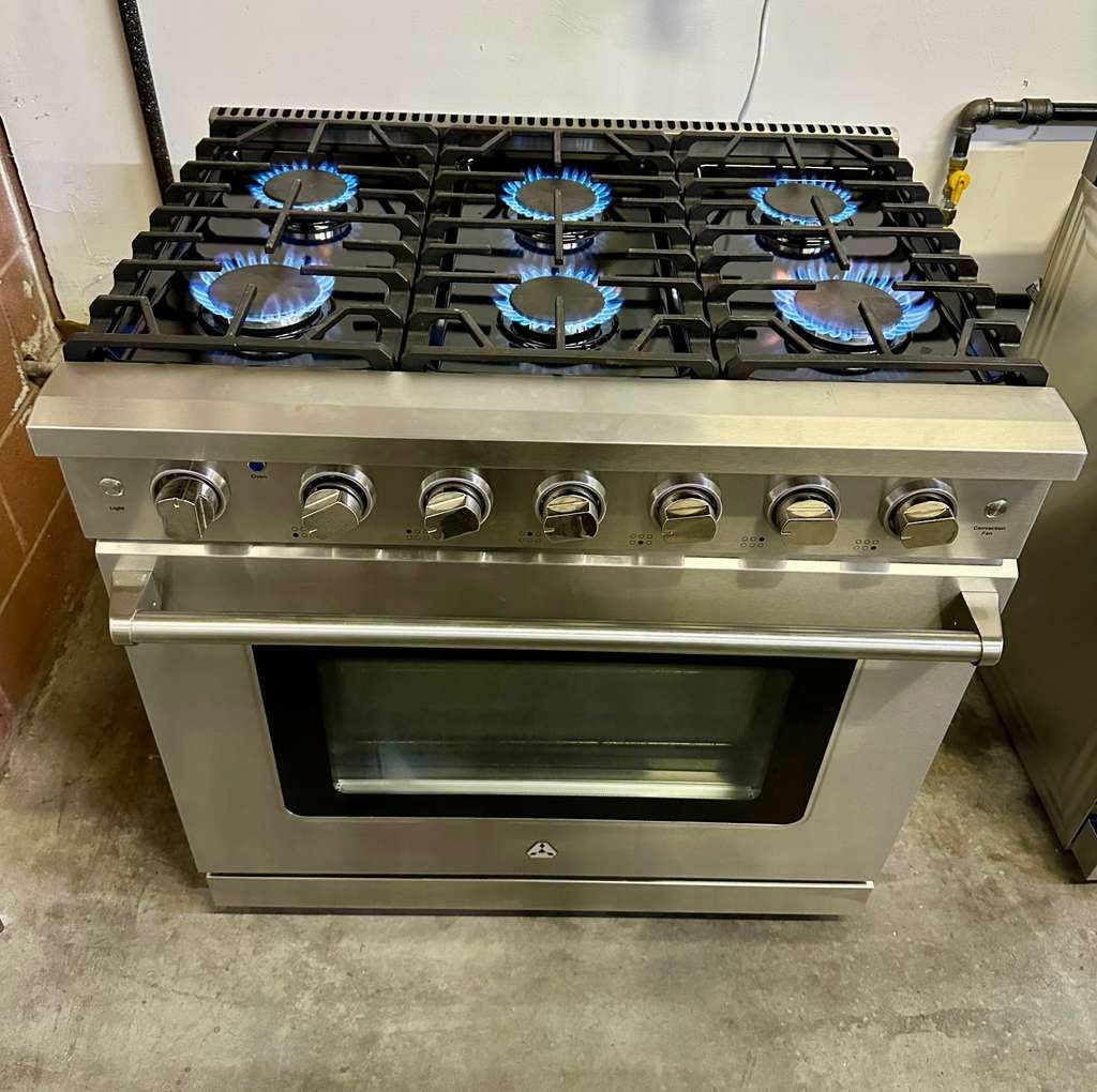 Sunmaki 36-Inch Slide-In Gas Range in Stainless Steel with Convection Oven