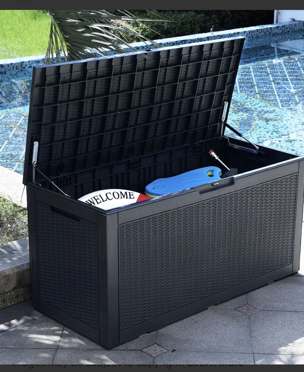 BRAND NEW IN BOX 100 Gallon Outdoor Storage Deck Box (Black Resin)