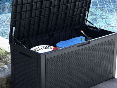 BRAND NEW IN BOX 100 Gallon Outdoor Storage Deck Box (Black Resin)