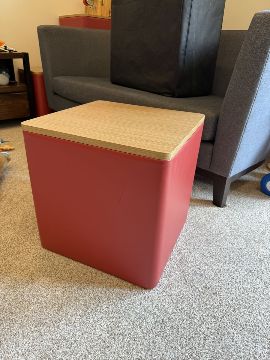 4 Red Leather/Wood Play Blocks/Ottomans/Stools