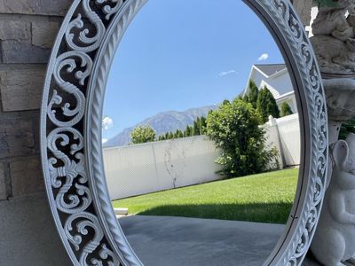Vintage White Oval Mirror Ornate Carved Scroll Design Wall Decor Decorative