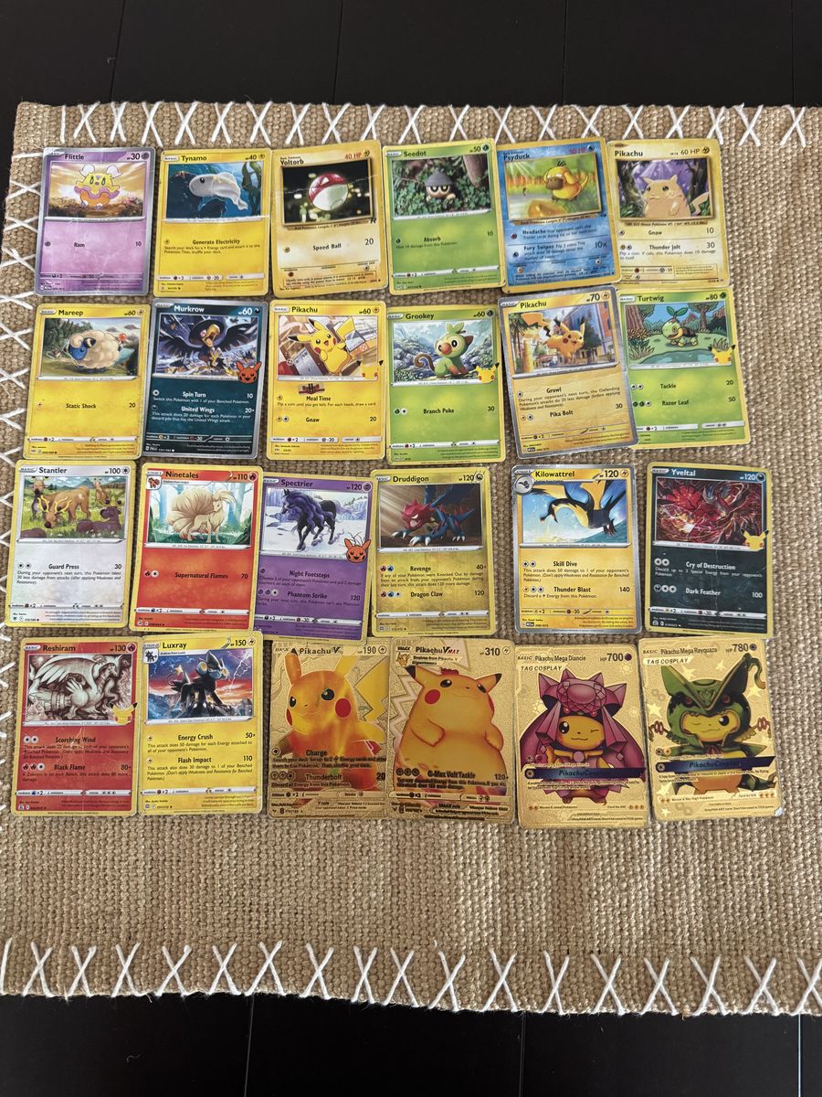 24 Miscellaneous Pokémon Trading Cards - Featuring Pikachu V and Mega Diancie