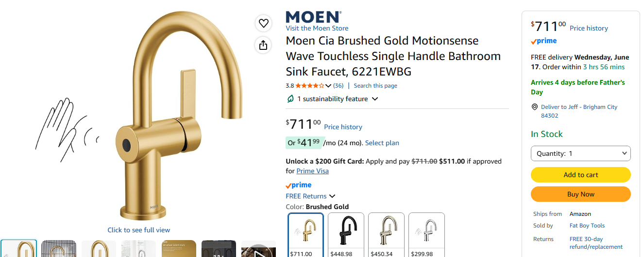 Moen Cia Motionsense Touchless Bathroom Faucet