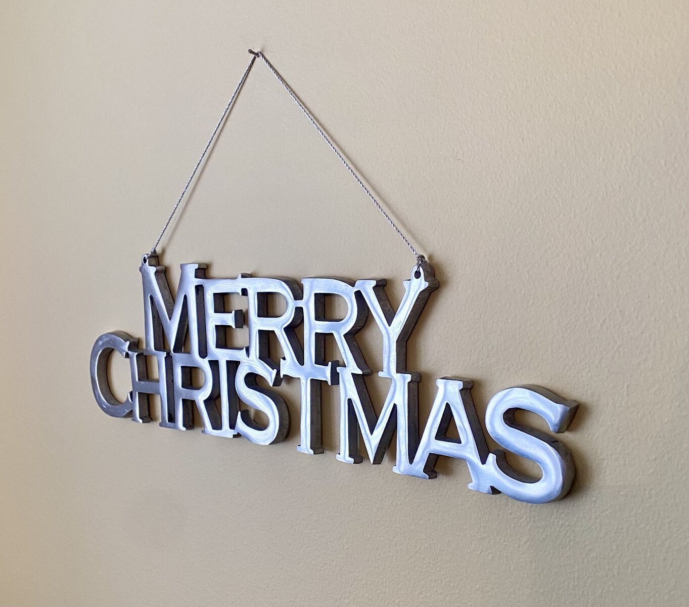 Beautiful Heavy-Duty Silver Die Cut MERRY CHRISTMAS Sign - 15 X 8 Great Holiday Decoration - C PICS