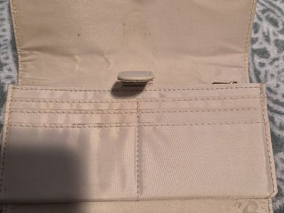 Beige Faux Leather Long Wallet with Multiple Card Slots and Zipper Pocket
