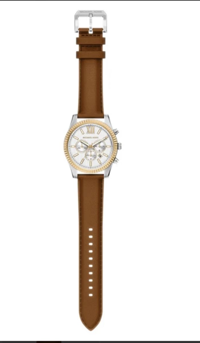 Michael Kors Two-Tone Chronograph Watch with Brown Leather Strap