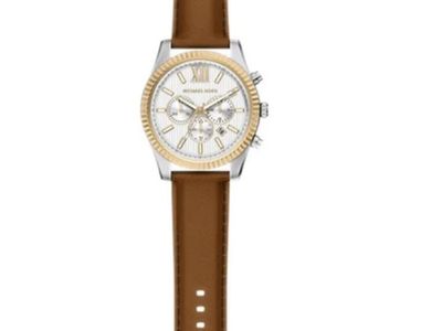 Michael Kors Two-Tone Chronograph Watch with Brown Leather Strap