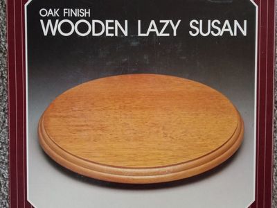 Oak Finish Wooden Lazy Susan Rotating Serving Tray