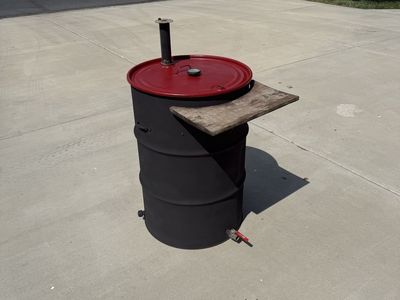 Custom Ugly Drum Smoker (UDS) BBQ Grill with Wooden Prep Shelf & Temperature Gauge