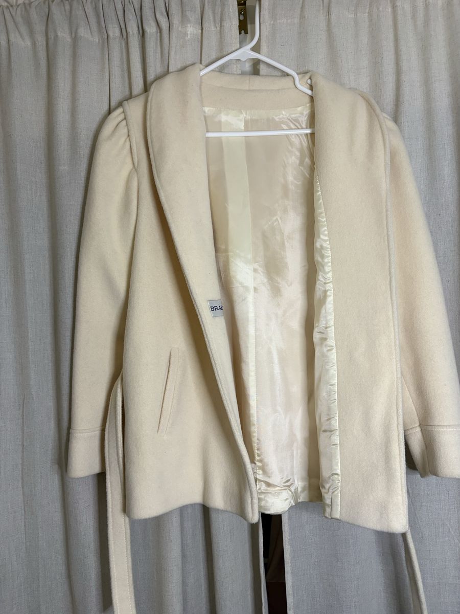Cream Belted Wool Coat Jacket with Shawl Collar size 9/10