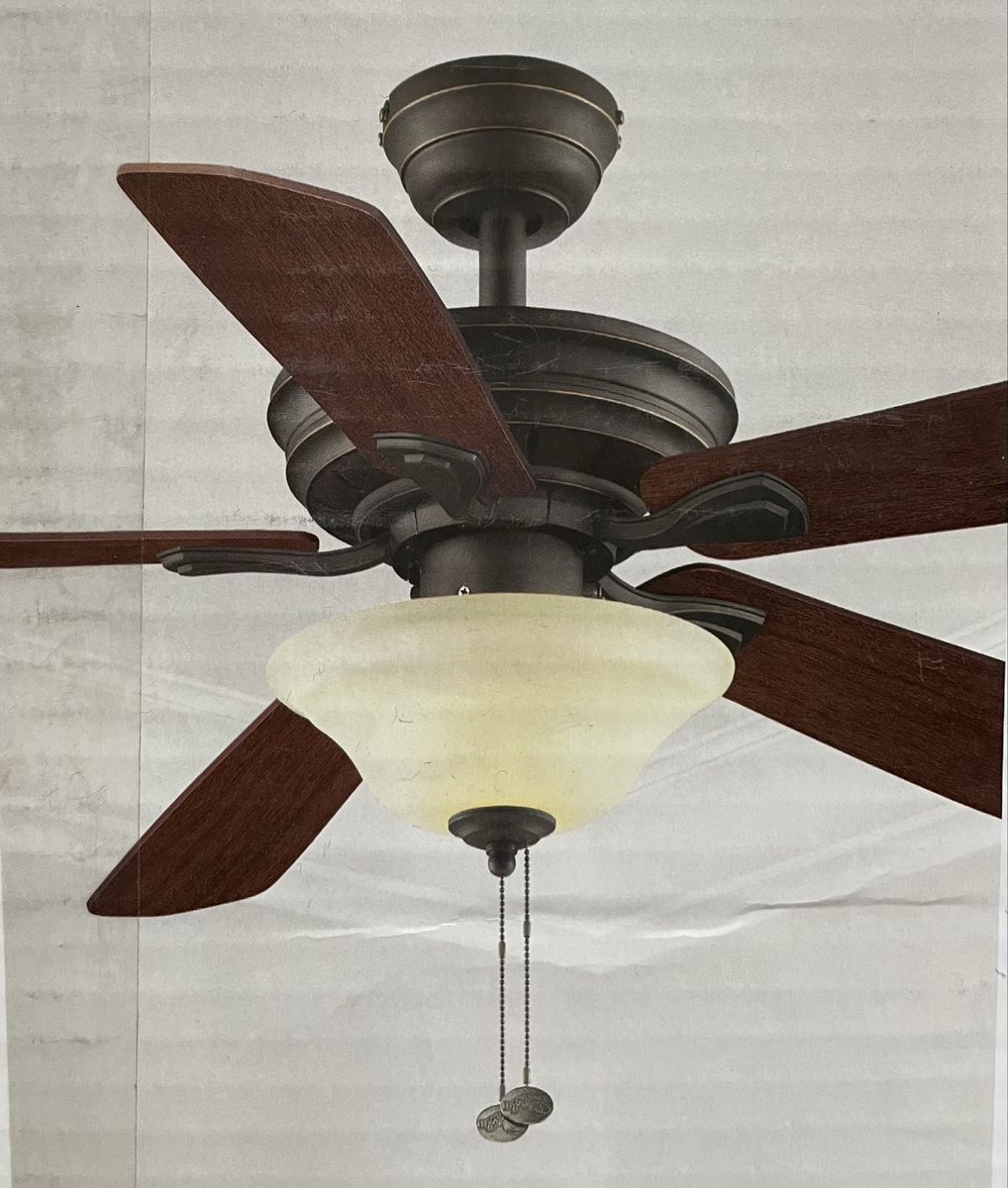 Hampton Bay Bronze 44” Ceiling Fan with 5 Reversible Dark Cherry/Walnut Blades Light Kit & optional remote control very quite!