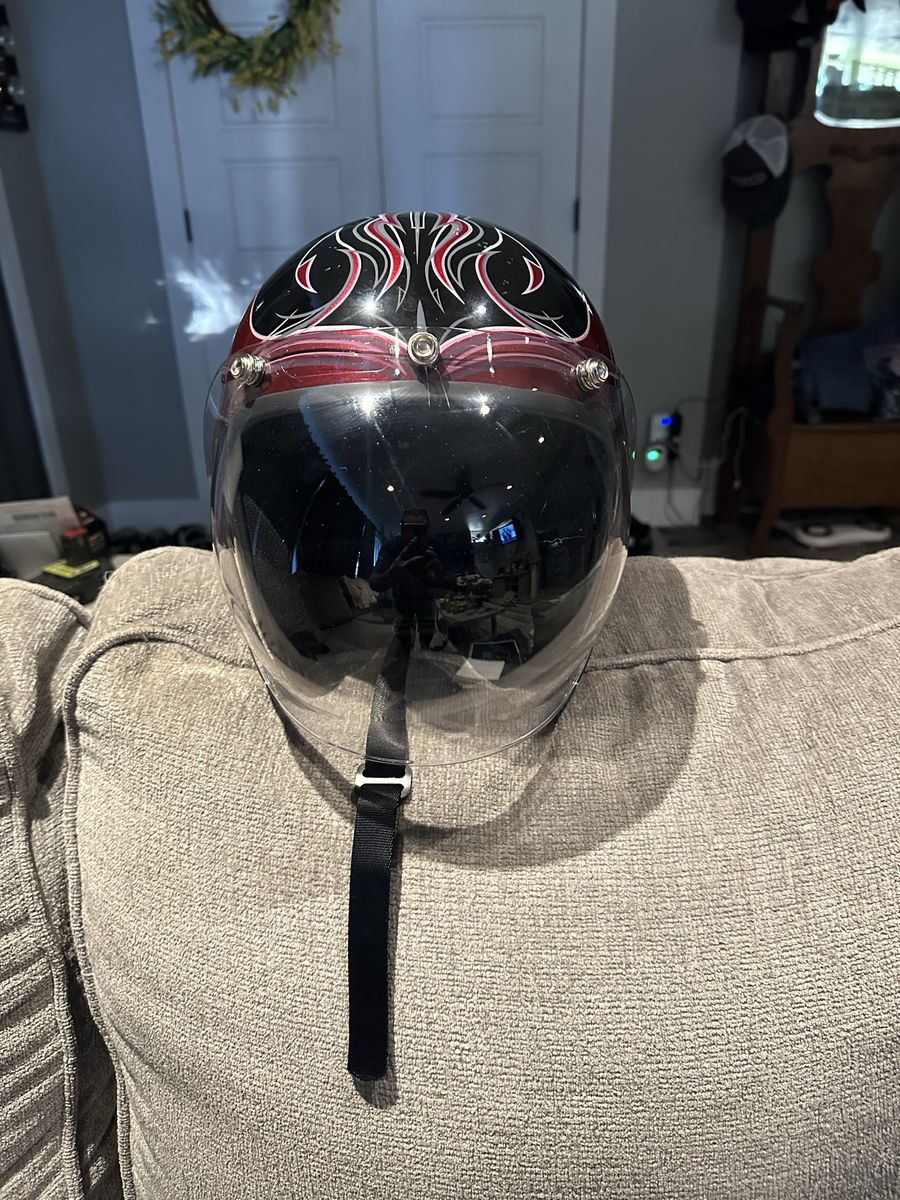 Dayton Motorcycle Helmet - Black & Red Flame Design, Clear Visor