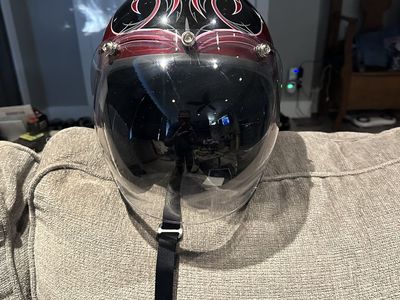 Dayton Motorcycle Helmet - Black & Red Flame Design, Clear Visor