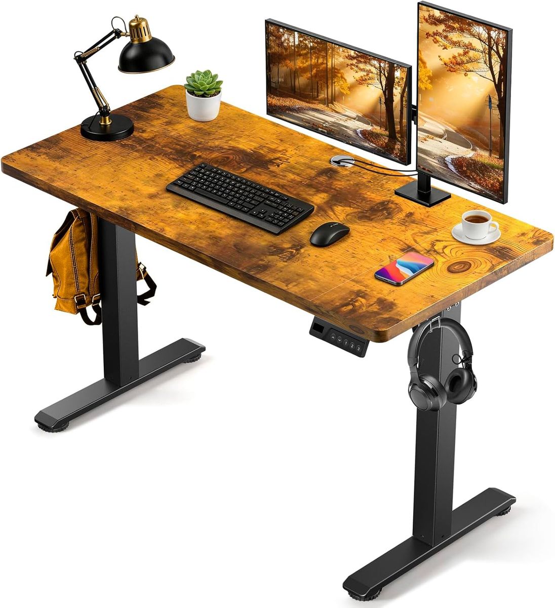 48 x 24 inch Height Adjustable Sit / Stand Desk - 3 Custom Settable Heights - Brown