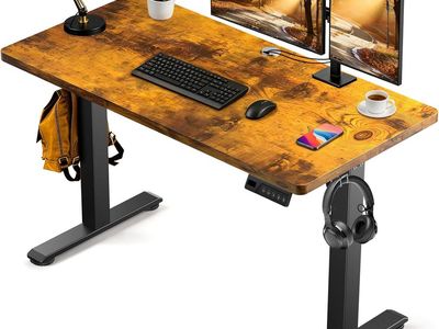 48 x 24 inch Height Adjustable Sit / Stand Desk - 3 Custom Settable Heights - Brown