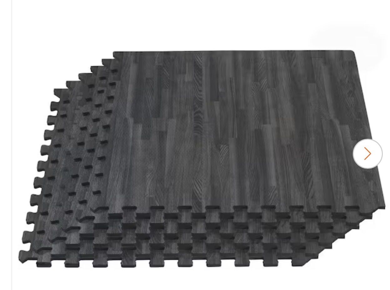 96 square feet Carbon (Black) Printed Wood Grain 24 in. x 24 in. x 3/8 in. Interlocking EVA Foam Flooring Mat