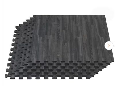 96 square feet Carbon (Black) Printed Wood Grain 24 in. x 24 in. x 3/8 in. Interlocking EVA Foam Flooring Mat